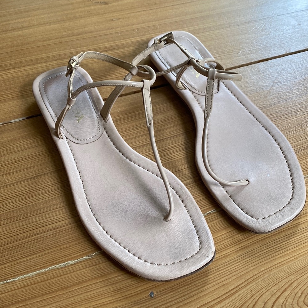 Prada T Strap Sandals Flats Nude Color 37.5